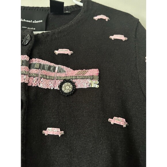 Vintage Michael Simon Pink Cadillac Cardigan Sweater Size Medium - Picture 4 of 10